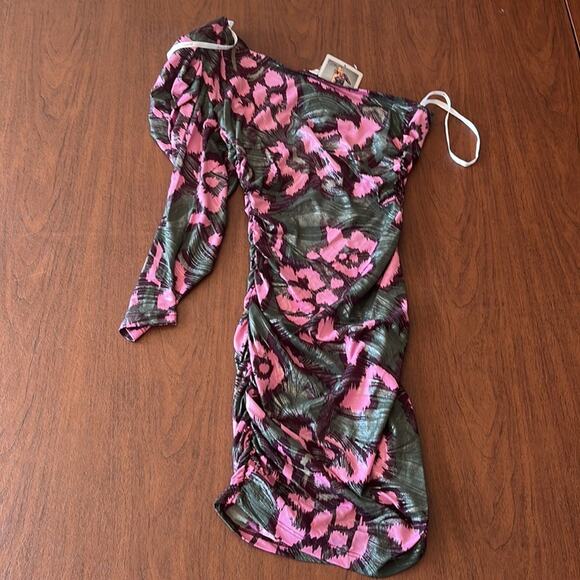 Forplay Bodycon One Sleeve Dress Pink Green Small - Picture 11 of 12